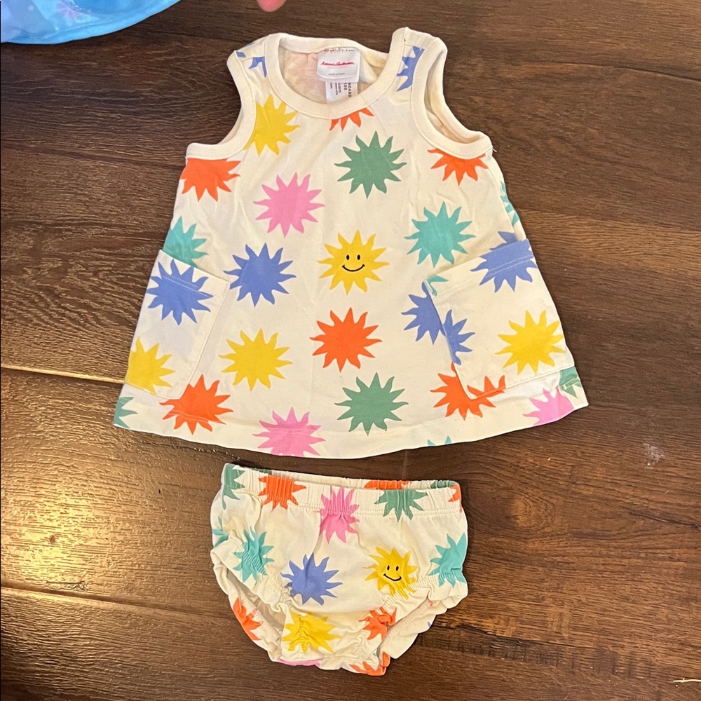 Hanna Andersson Sunburst Print Cream Baby Tank Dress & Bloomers